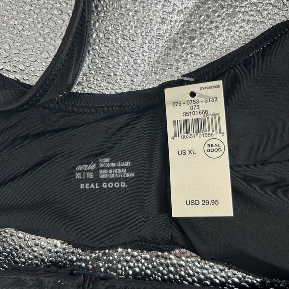 NWT Aerie Voop Plunge Bikini Top Women's True Black Beach Swim Surf Size XL - Picture 5 of 5